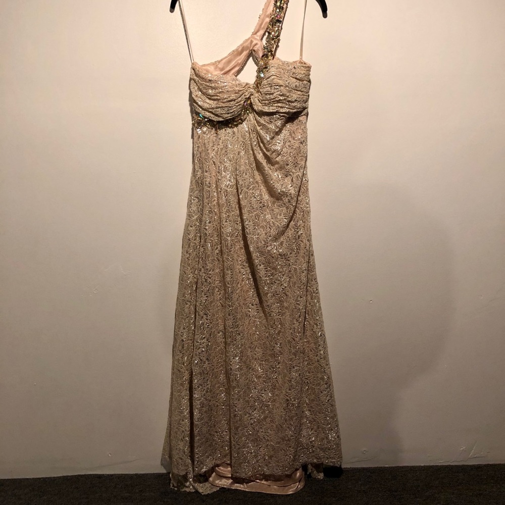 Nude lace prom dress